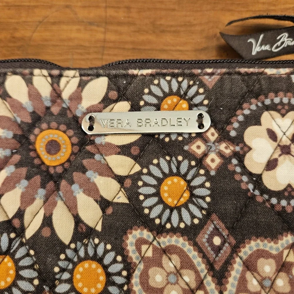 Vera Bradley Canyon Brown‎ Floral Small Zippered Pouch Retired Print Make Up Bag